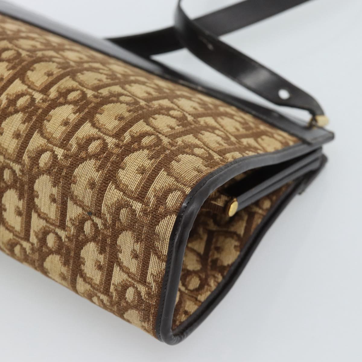 Christian Dior Trotter Canvas Shoulder Bag Beige Gold Auth 190611