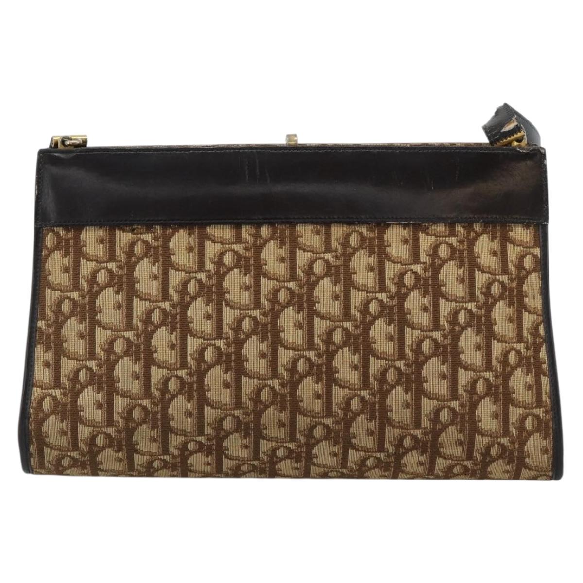 Christian Dior Trotter Canvas Shoulder Bag Beige Gold Auth 190611