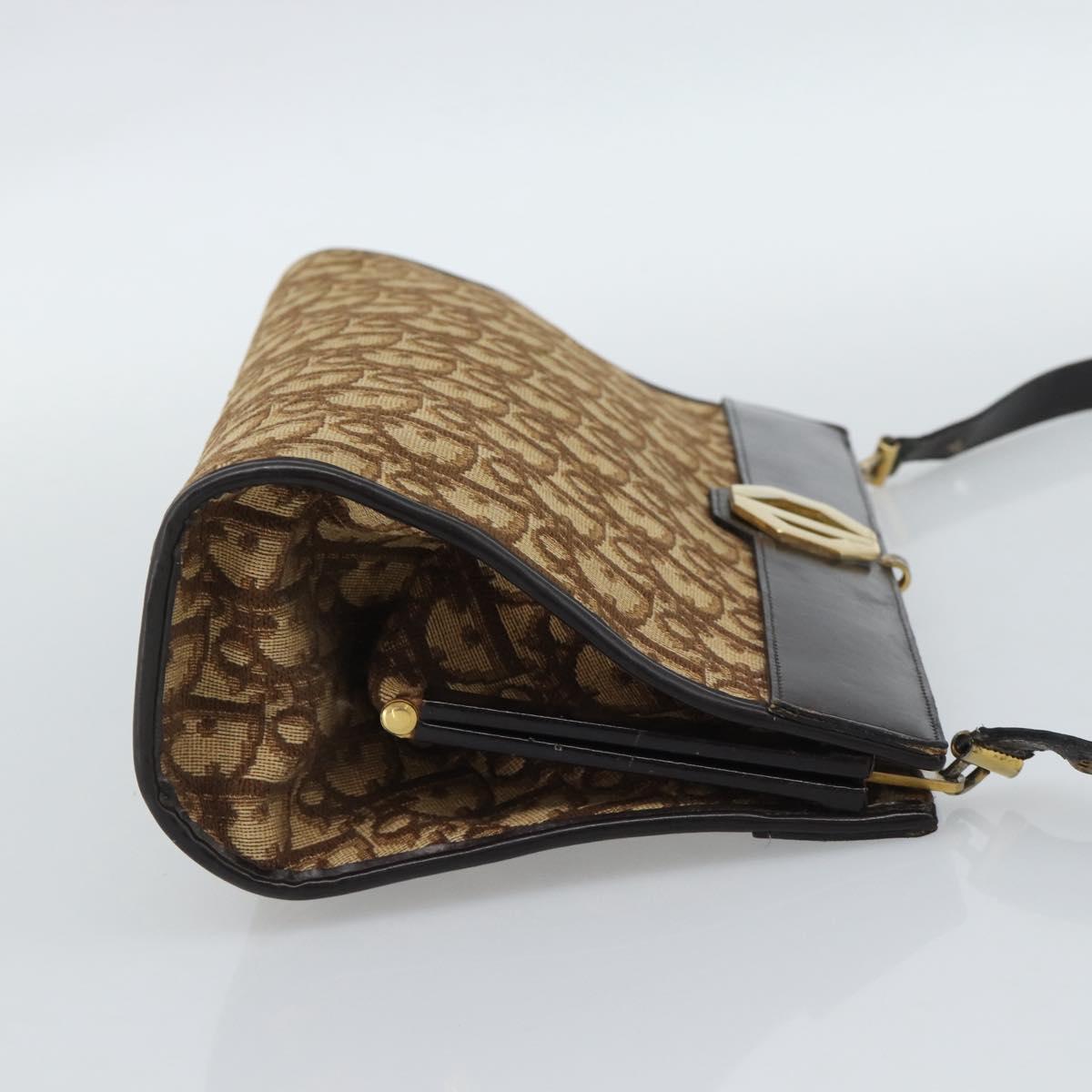 Christian Dior Trotter Canvas Shoulder Bag Beige Gold Auth 190611