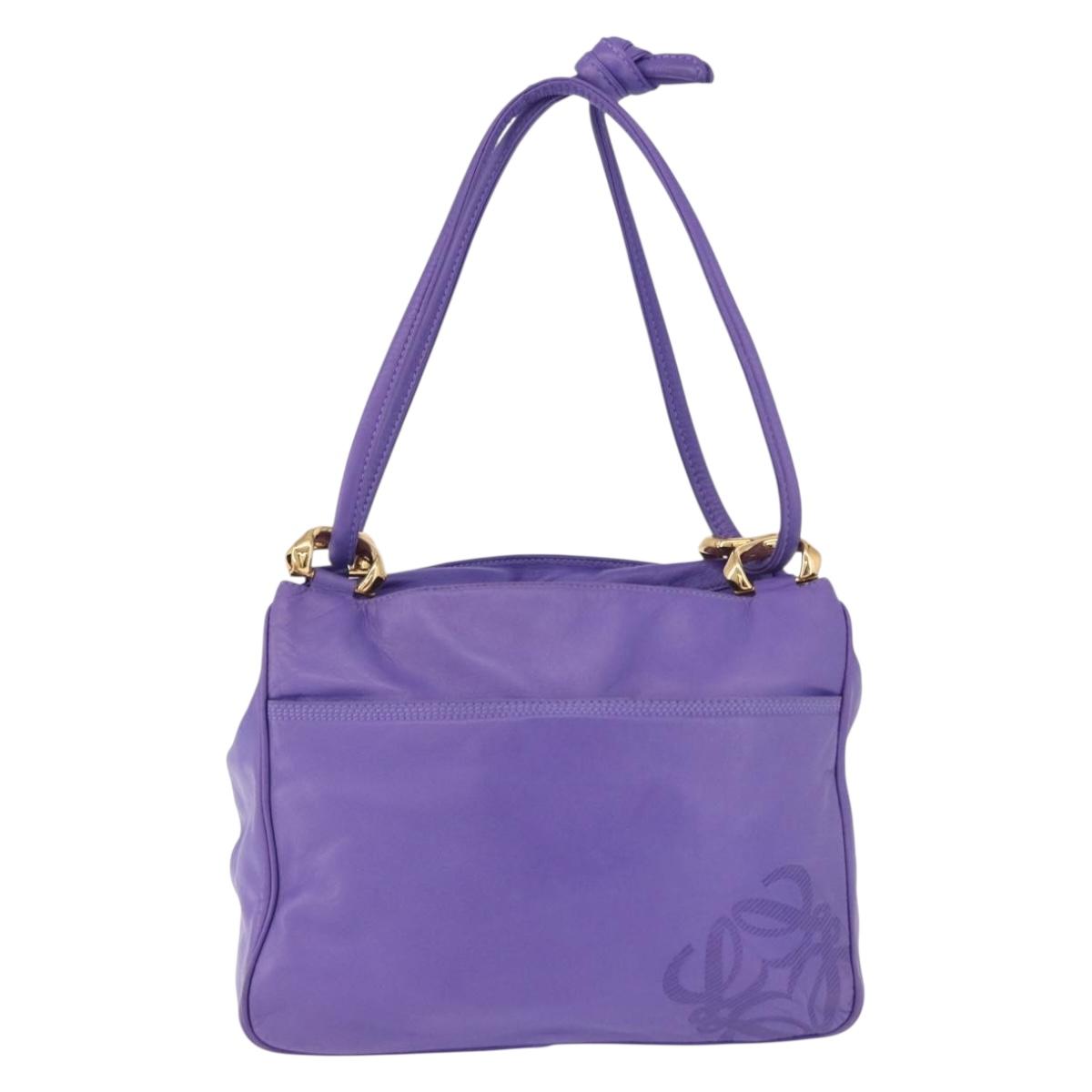 LOEWE Shoulder Bag Leather Purple Gold Auth 190612V