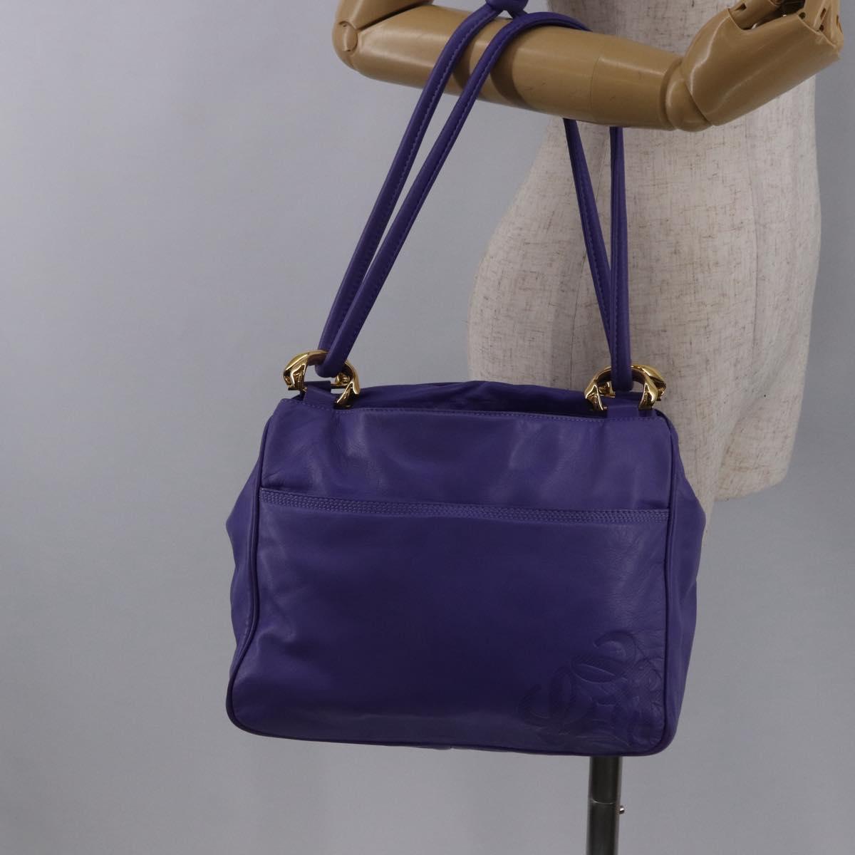 LOEWE Shoulder Bag Leather Purple Gold Auth 190612V