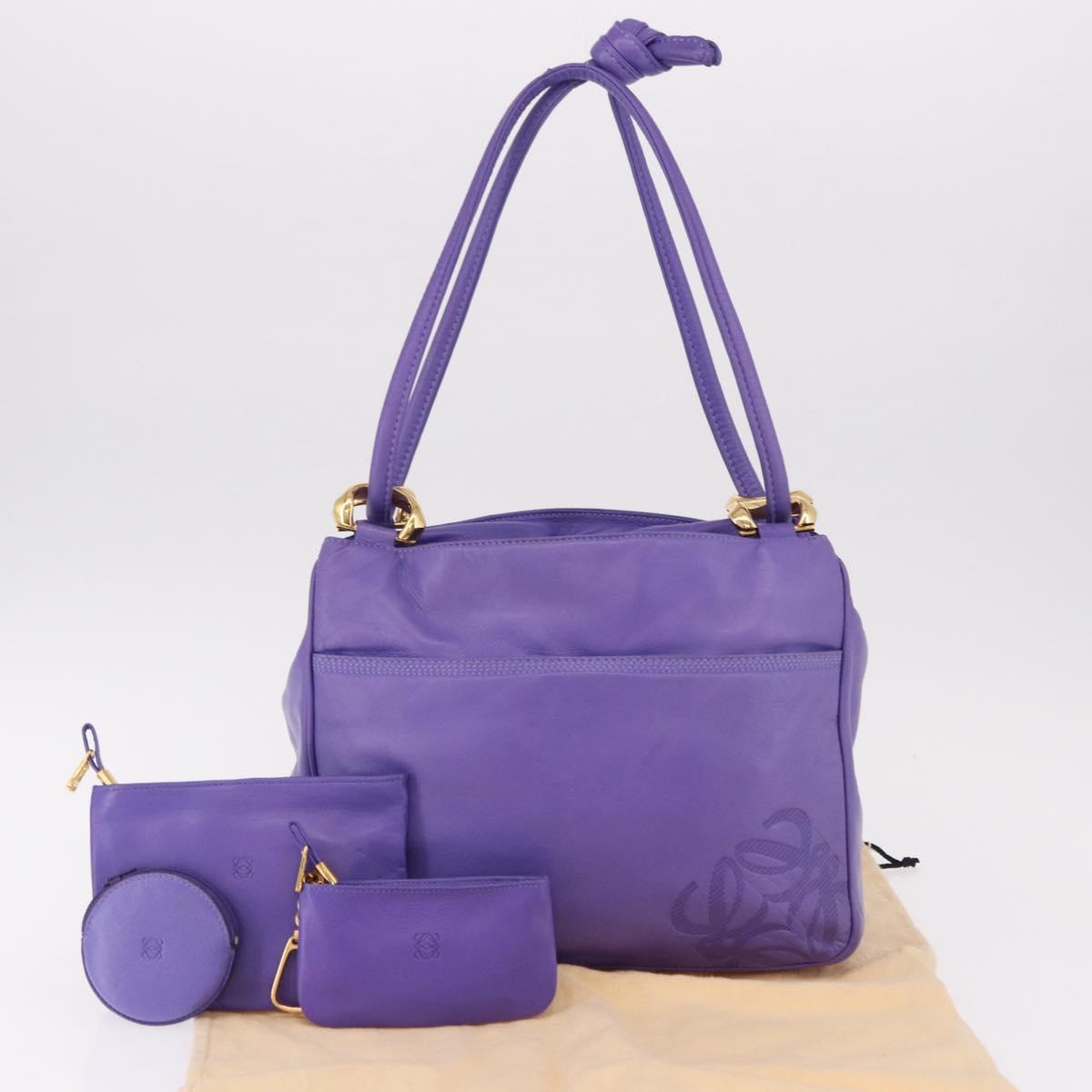 LOEWE Shoulder Bag Leather Purple Gold Auth 190612V