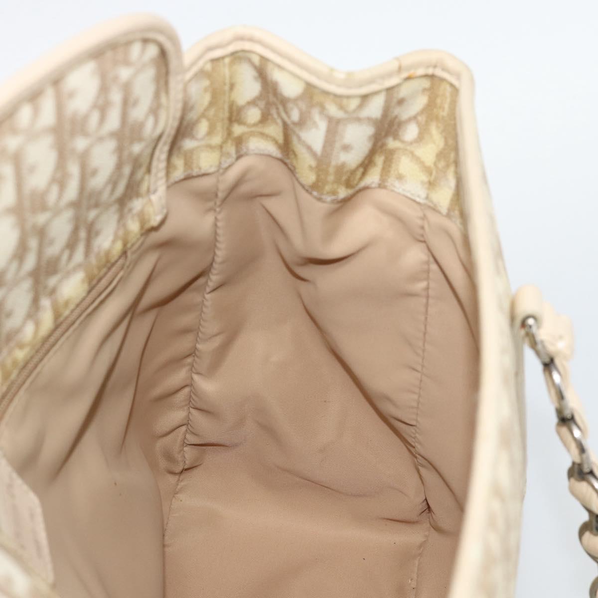 Christian Dior Trotter Canvas Romantic Chain Shoulder Bag PVC Ivory Auth 190613