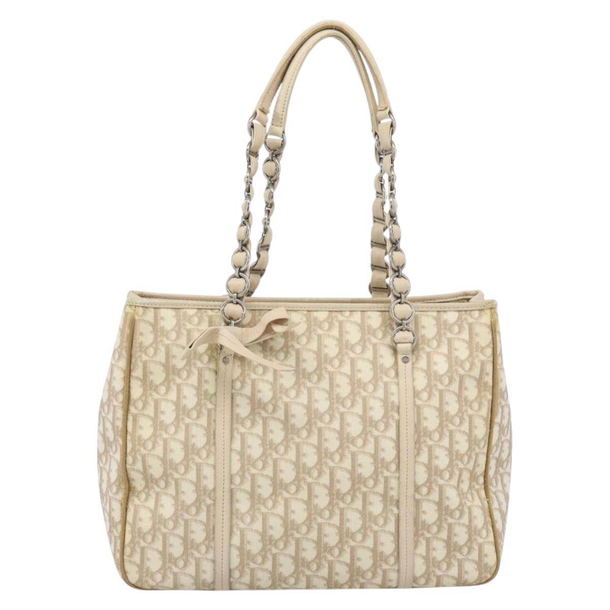 Christian Dior Trotter Canvas Romantic Chain Shoulder Bag PVC Ivory Auth 190613