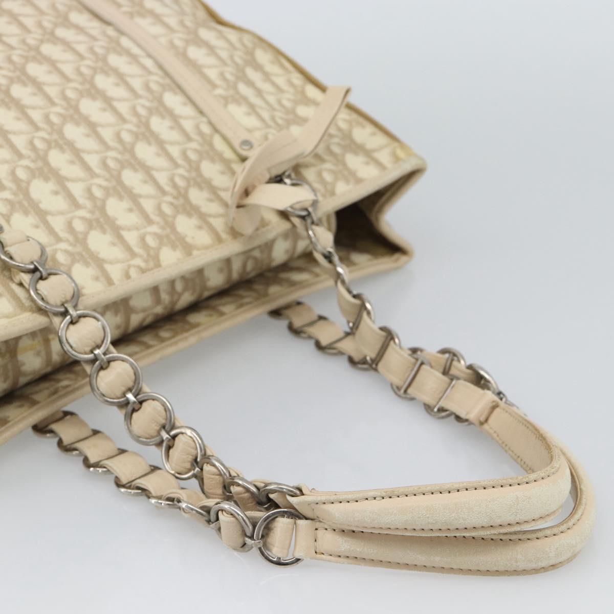 Christian Dior Trotter Canvas Romantic Chain Shoulder Bag PVC Ivory Auth 190613