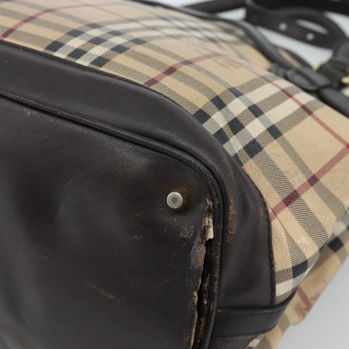 BURBERRY Nova Check Tote Bag PVC 2way Beige Gold Auth 190614