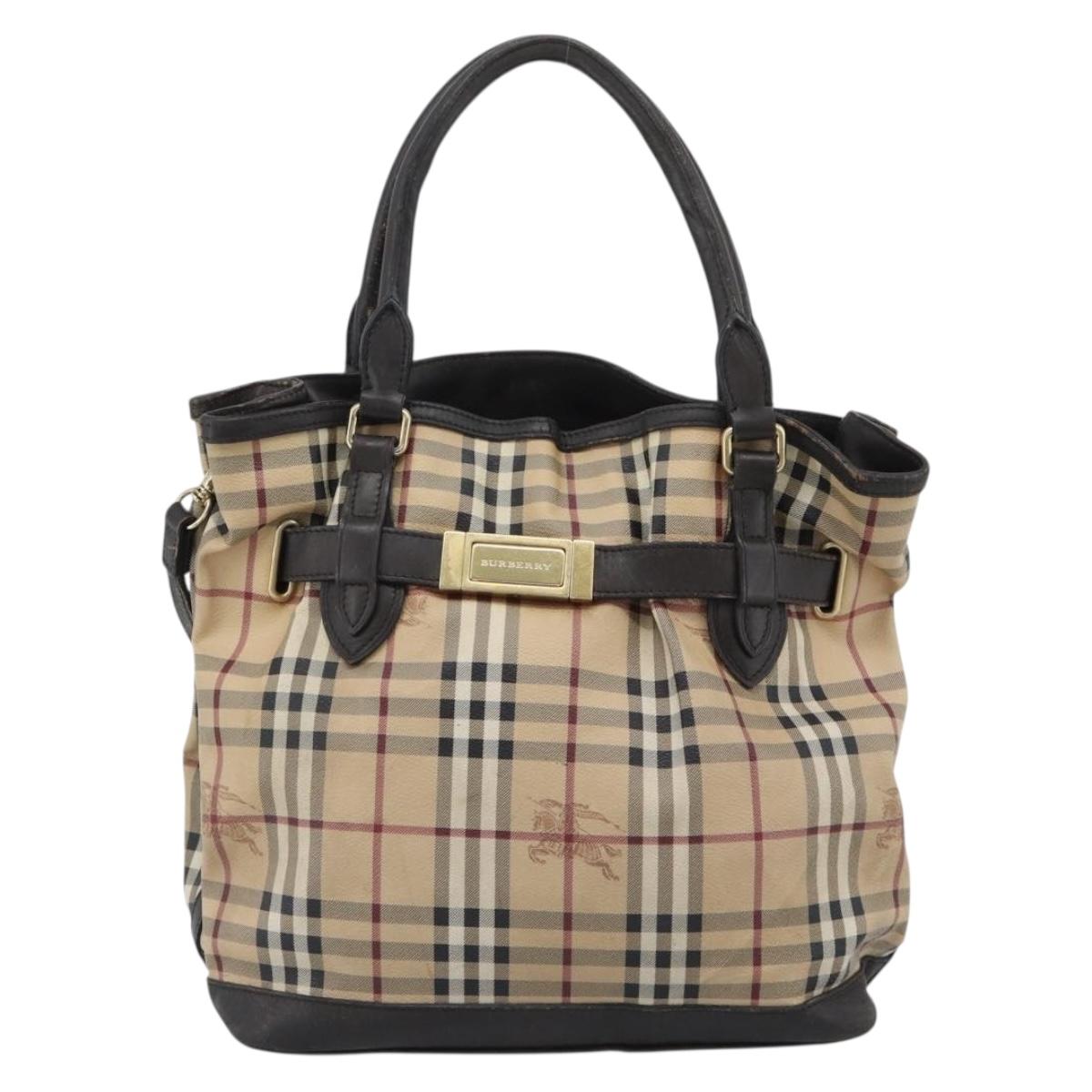 BURBERRY Nova Check Tote Bag PVC 2way Beige Gold Auth 190614