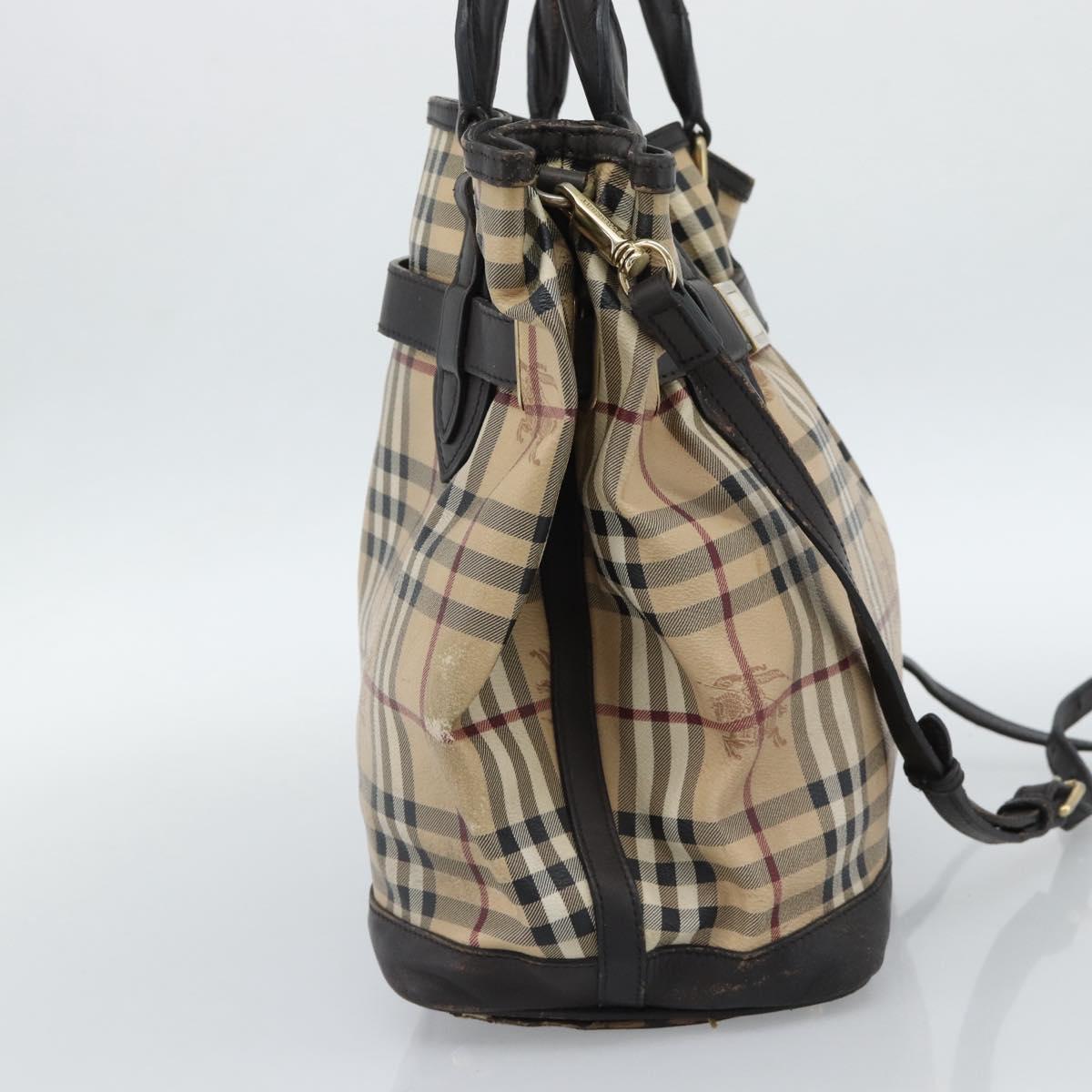 BURBERRY Nova Check Tote Bag PVC 2way Beige Gold Auth 190614