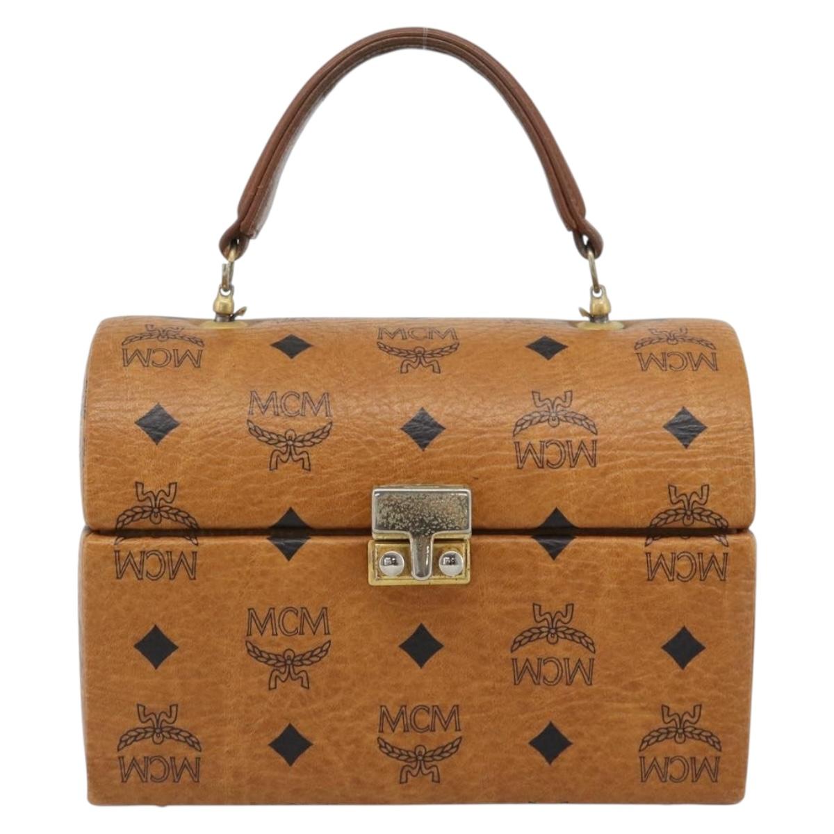 MCM Vicetos Logogram Vanity Hand Bag PVC Leather Brown Gold Auth 190615A