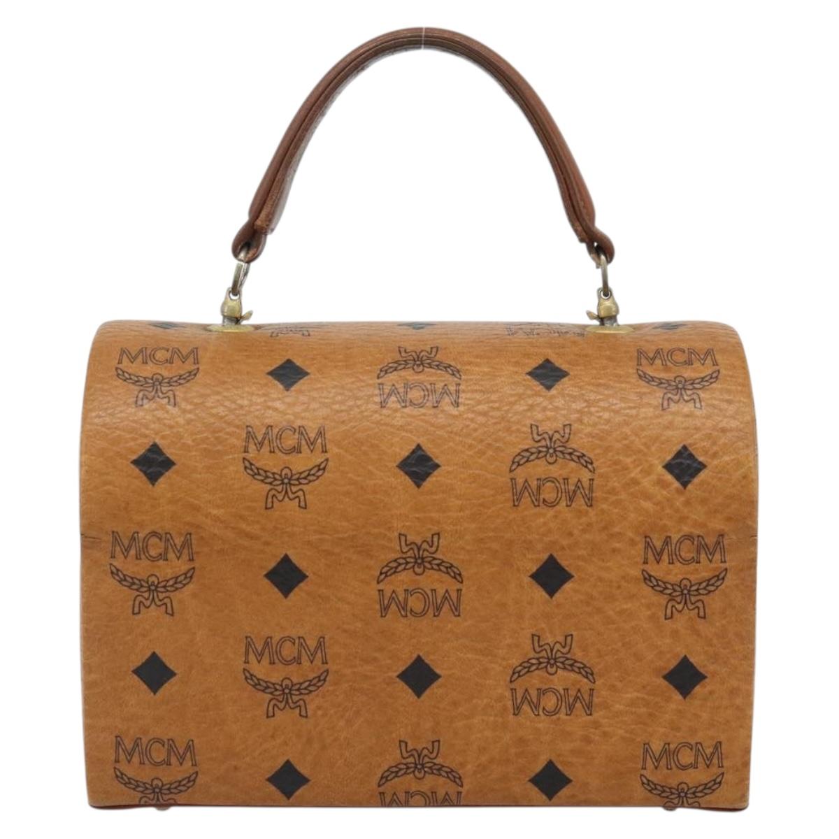 MCM Vicetos Logogram Vanity Hand Bag PVC Leather Brown Gold Auth 190615A