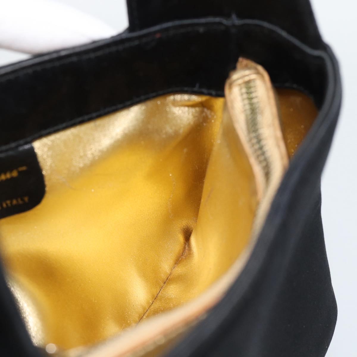 Salvatore Ferragamo Hand Bag Satin Black Gold Auth 190618