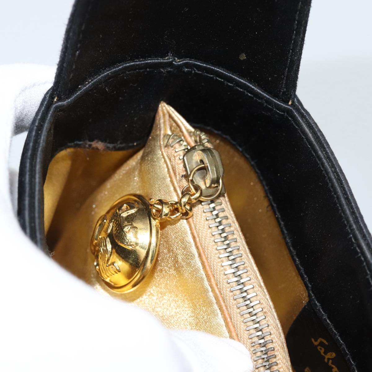 Salvatore Ferragamo Hand Bag Satin Black Gold Auth 190618
