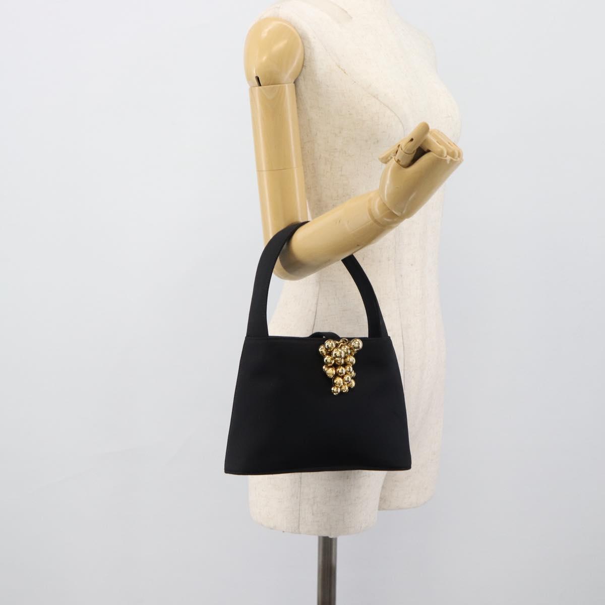 Salvatore Ferragamo Hand Bag Satin Black Gold Auth 190618