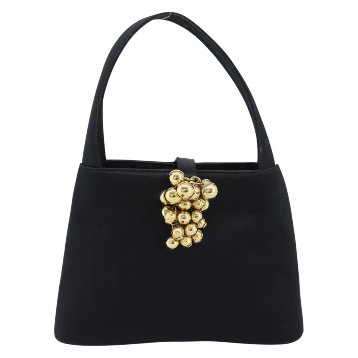 Salvatore Ferragamo Hand Bag Satin Black Gold Auth 190618