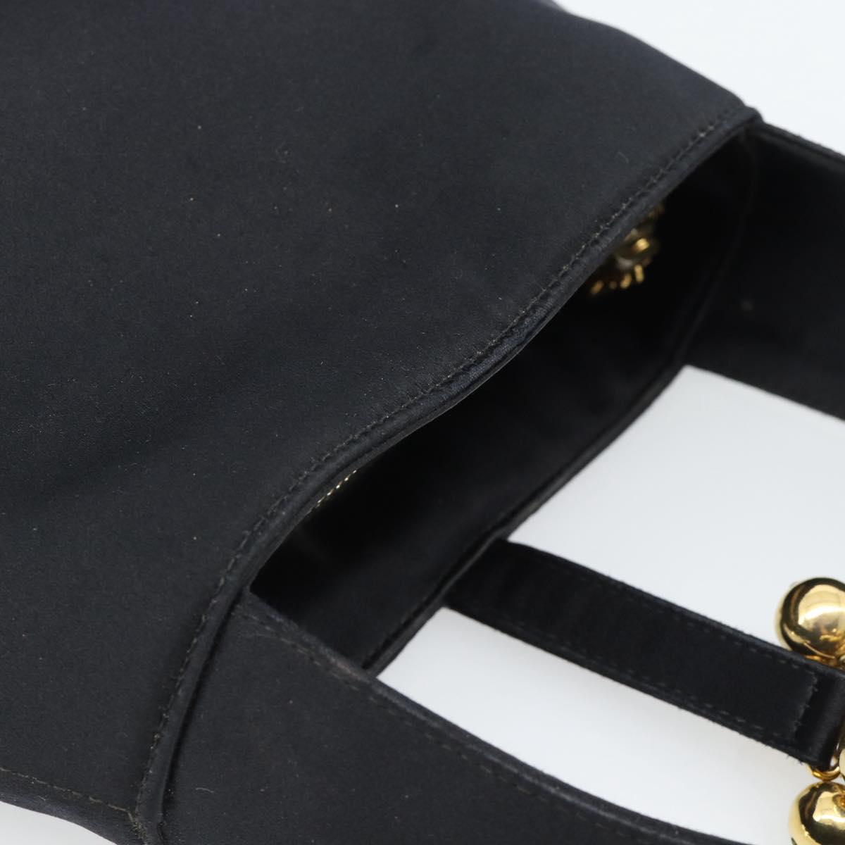 Salvatore Ferragamo Hand Bag Satin Black Gold Auth 190618