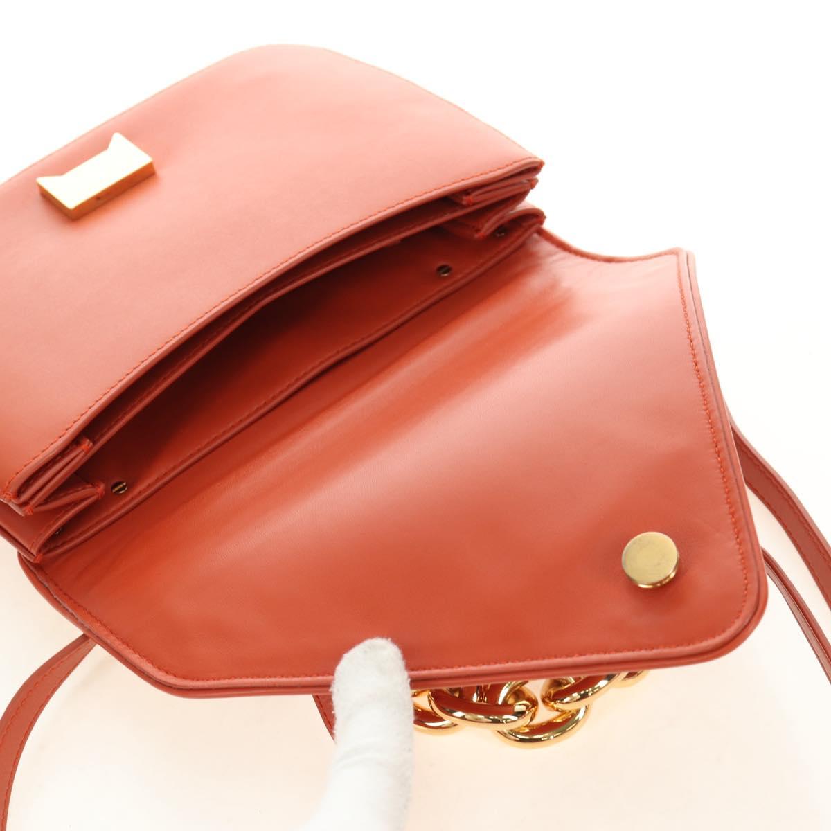 BOTTEGA VENETA Mount Chain Shoulder Bag Leather 2way Orange Gold Auth 190620V
