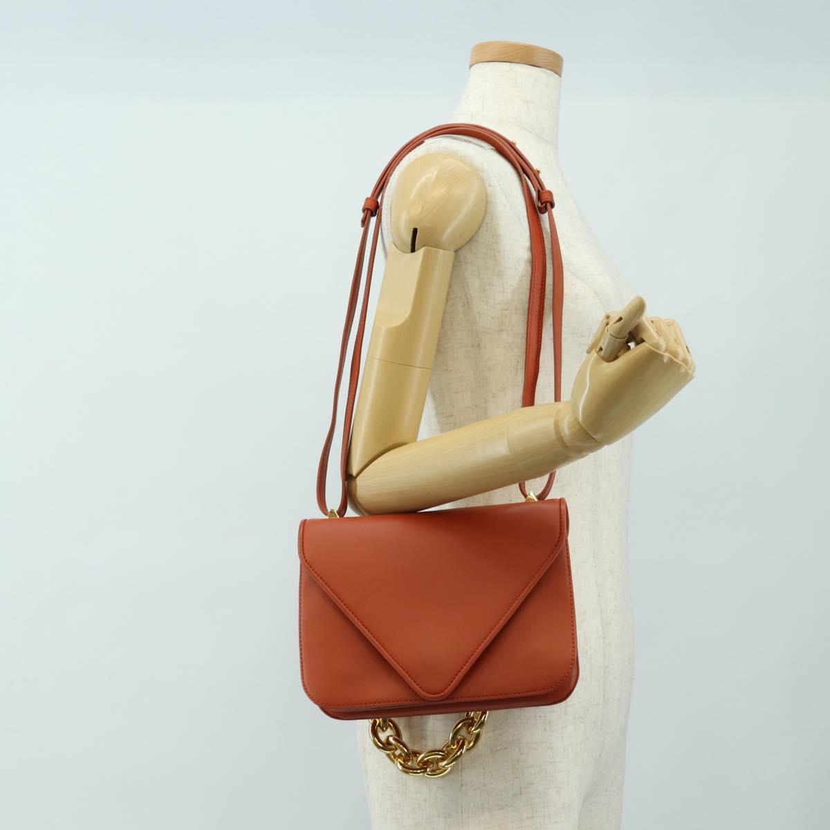 BOTTEGA VENETA Mount Chain Shoulder Bag Leather 2way Orange Gold Auth 190620V