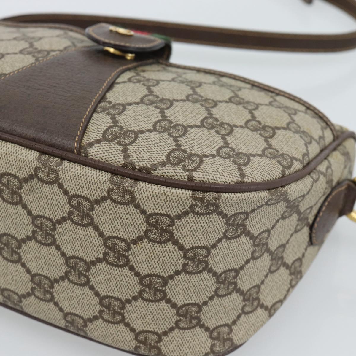 GUCCI GG Supreme Web Sherry Line Shoulder Bag PVC Beige Gold Auth 190621