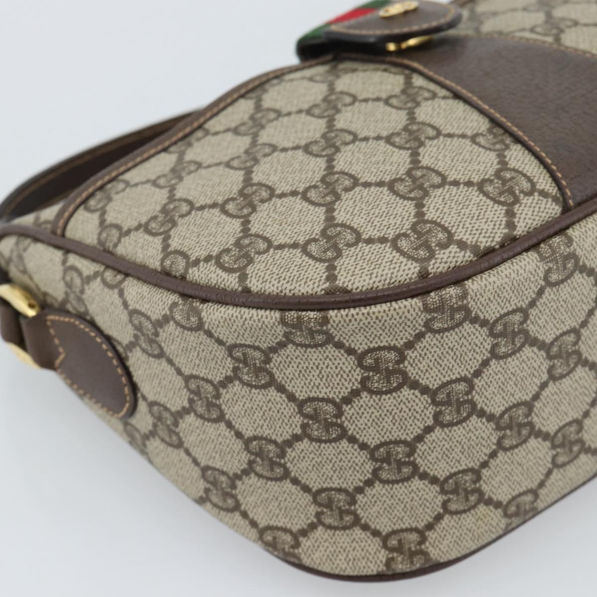 GUCCI GG Supreme Web Sherry Line Shoulder Bag PVC Beige Gold Auth 190621