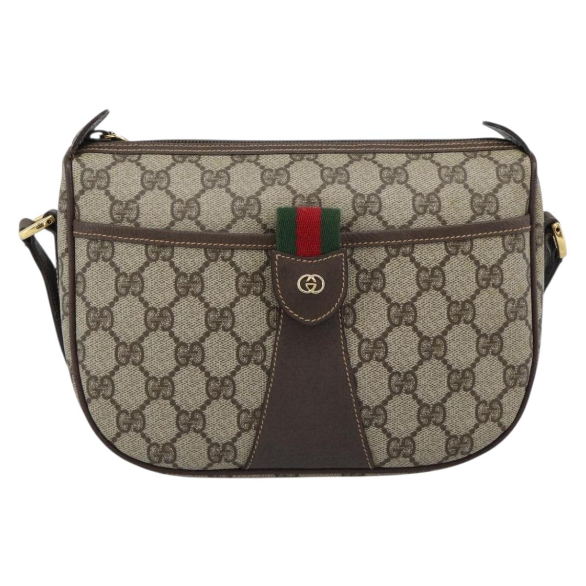 GUCCI GG Supreme Web Sherry Line Shoulder Bag PVC Beige Gold Auth 190621