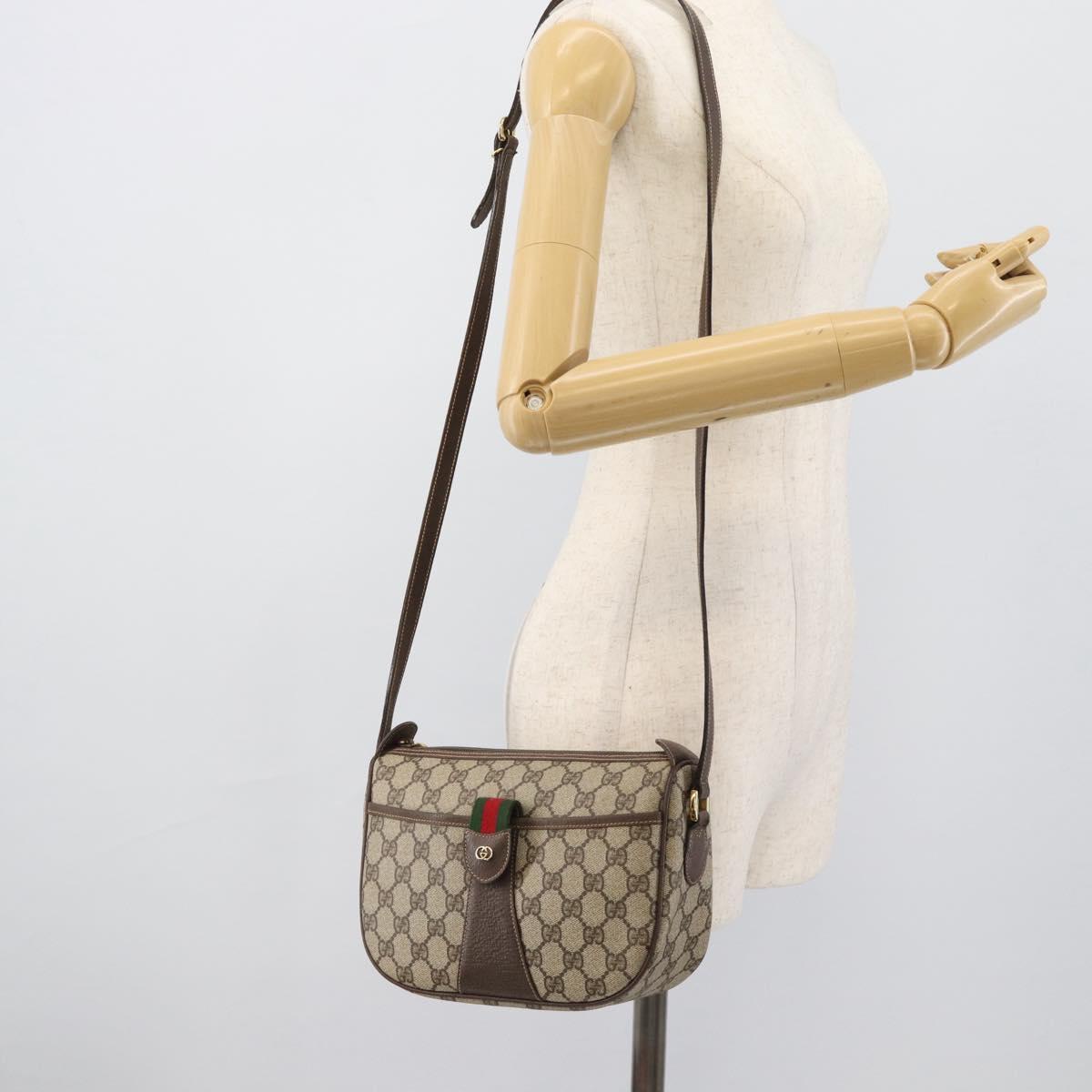GUCCI GG Supreme Web Sherry Line Shoulder Bag PVC Beige Gold Auth 190621
