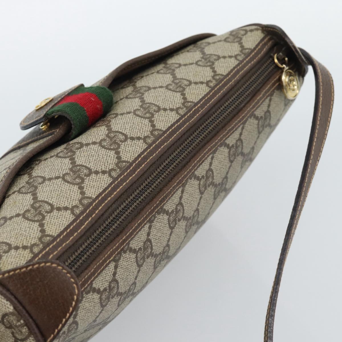 GUCCI GG Supreme Web Sherry Line Shoulder Bag PVC Beige Gold Auth 190621