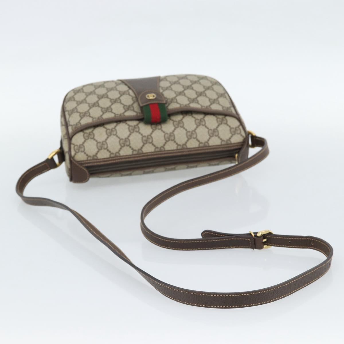 GUCCI GG Supreme Web Sherry Line Shoulder Bag PVC Beige Gold Auth 190621