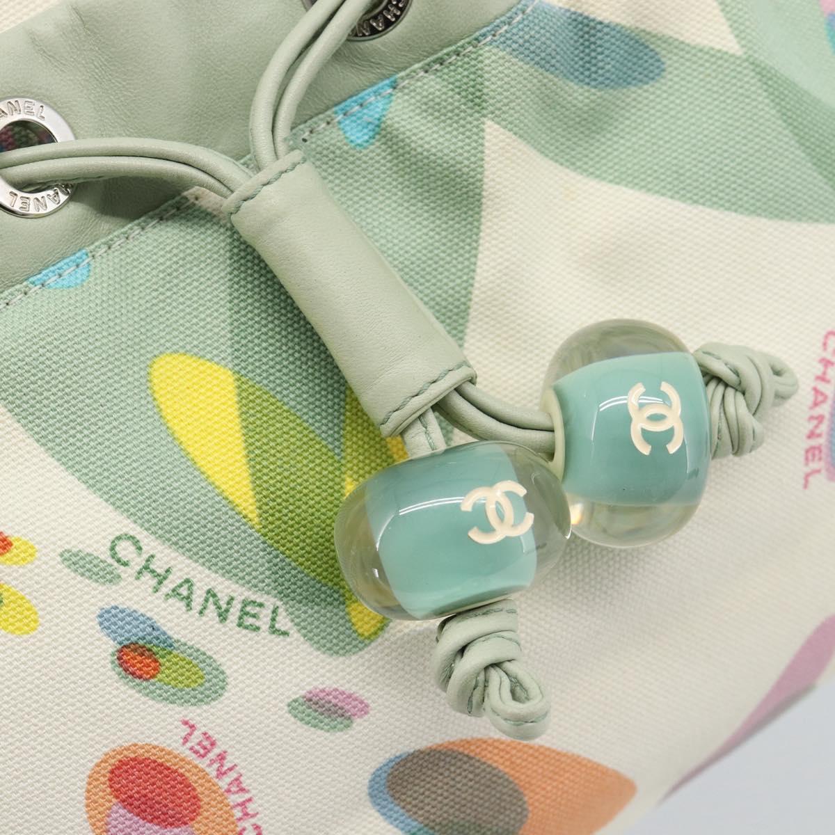 CHANEL Tote Bag Canvas Green Silver CC Auth 190622A