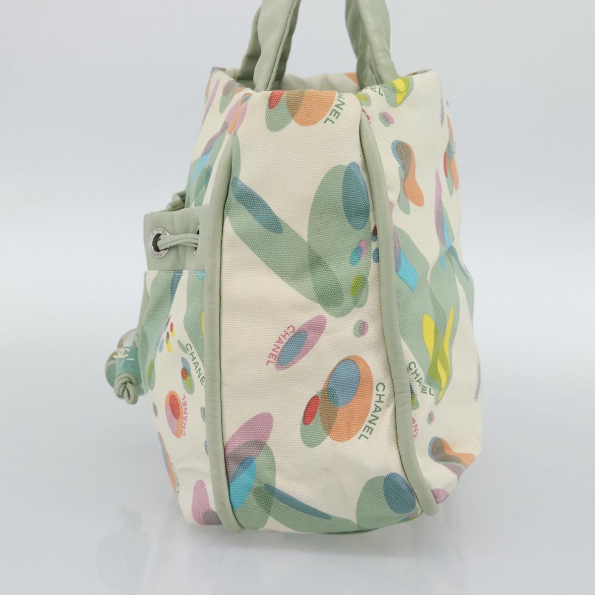 CHANEL Tote Bag Canvas Green Silver CC Auth 190622A
