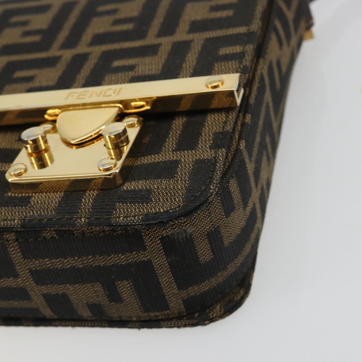 FENDI Zucca Canvas Shoulder Bag Black Brown Auth 190627SAV