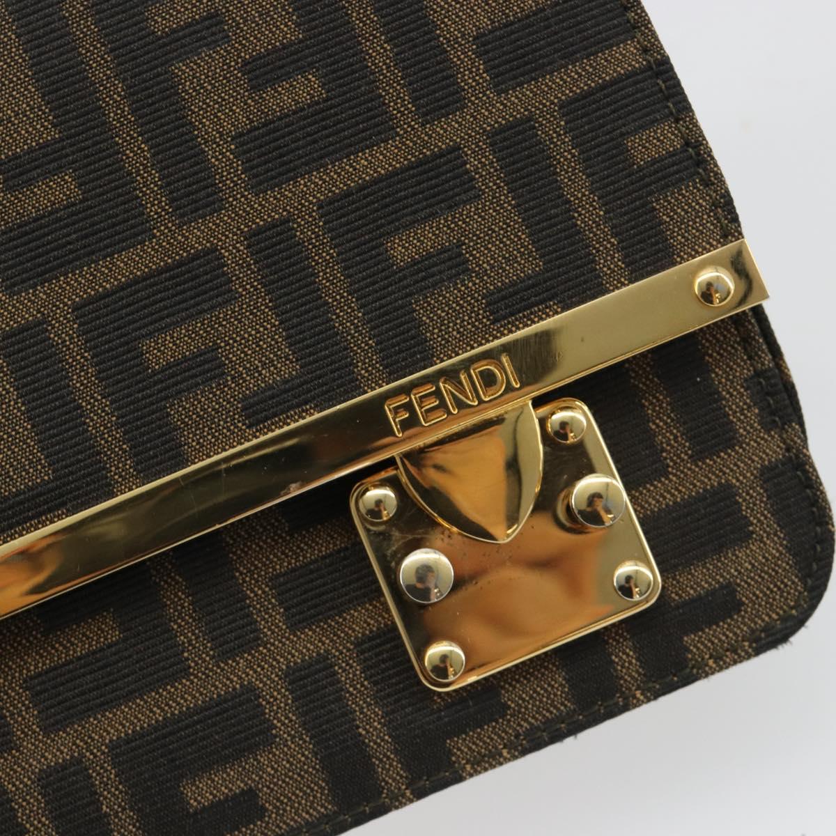 FENDI Zucca Canvas Shoulder Bag Black Brown Auth 190627SAV