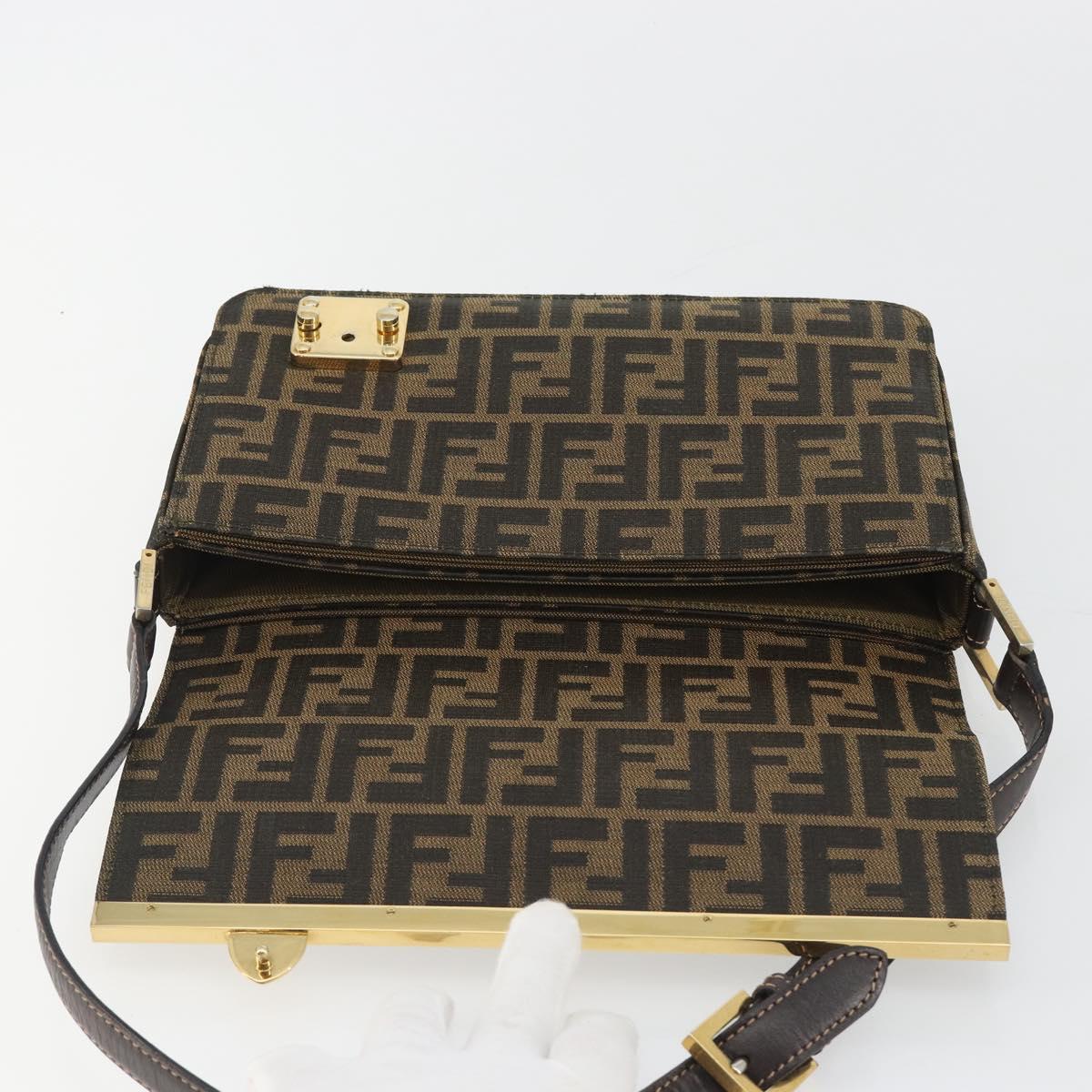 FENDI Zucca Canvas Shoulder Bag Black Brown Auth 190627SAV
