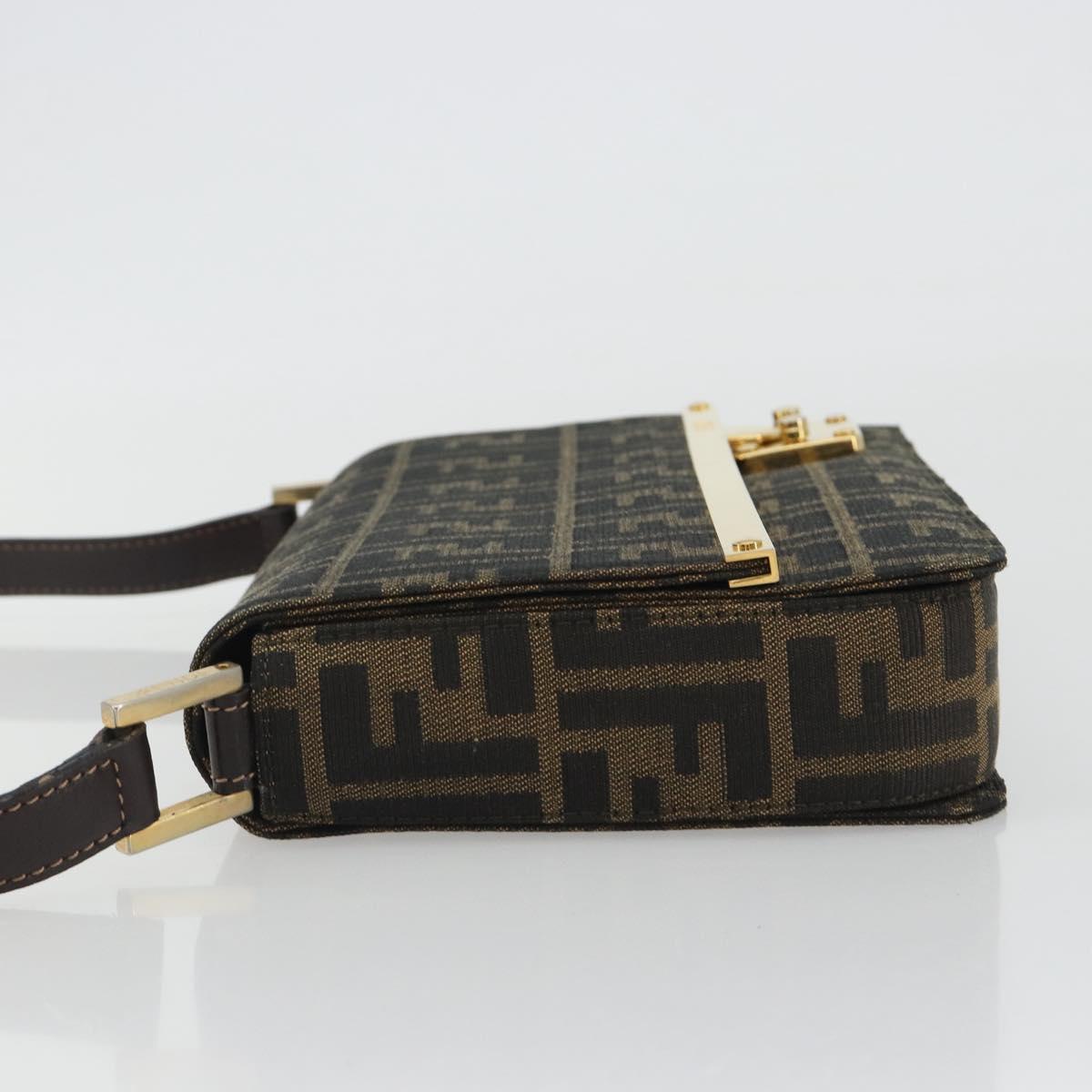 FENDI Zucca Canvas Shoulder Bag Black Brown Auth 190627SAV