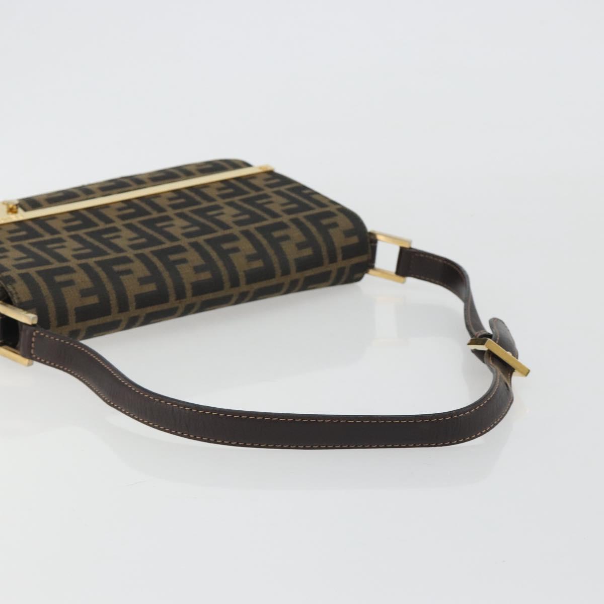 FENDI Zucca Canvas Shoulder Bag Black Brown Auth 190627SAV