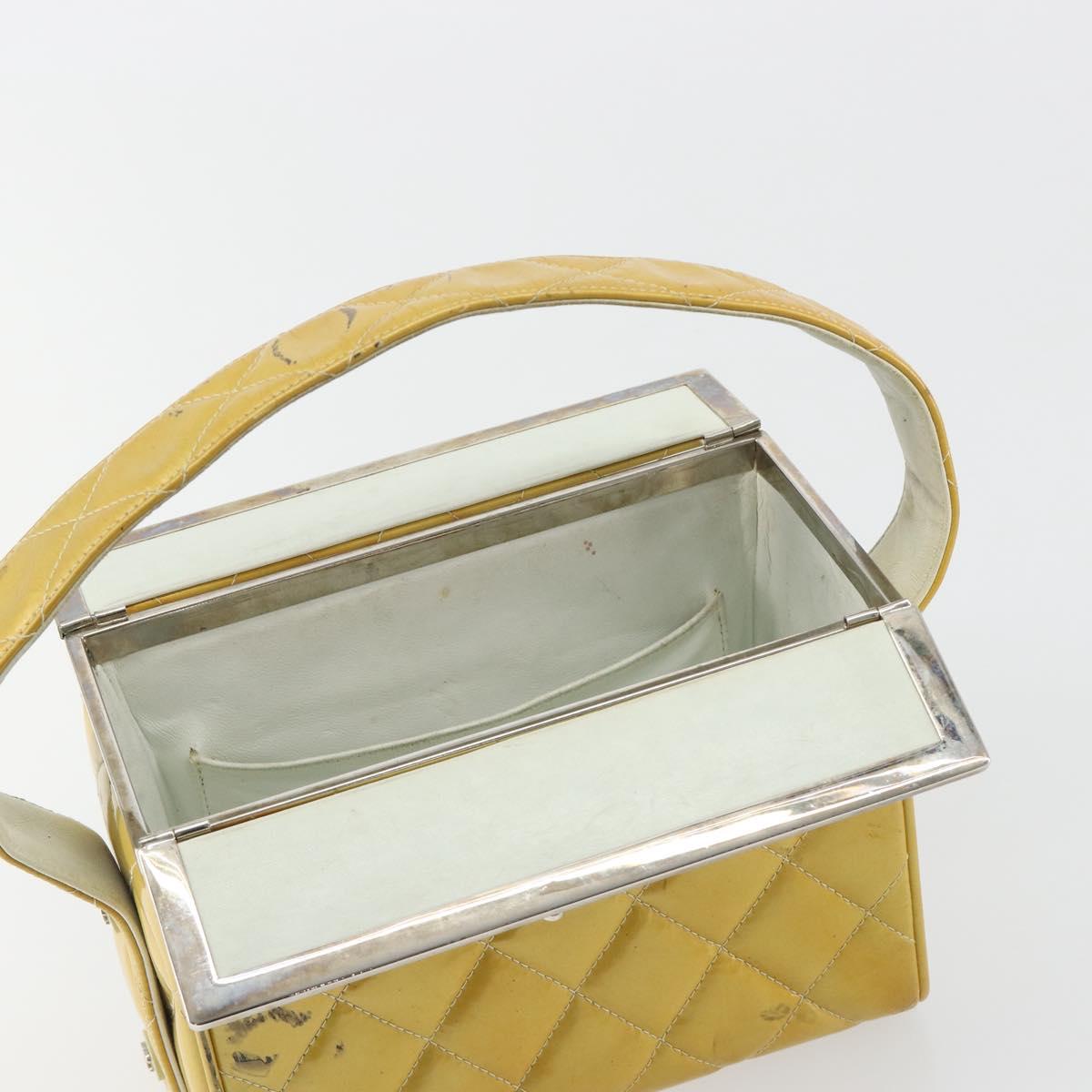 CHANEL Vanity Hand Bag Patent Leather Yellow Silver CC Auth 190628
