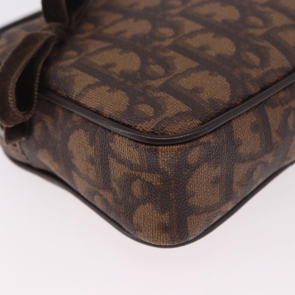 Christian Dior Trotter Canvas Hand Pouch PVC Brown Silver Auth 190629V