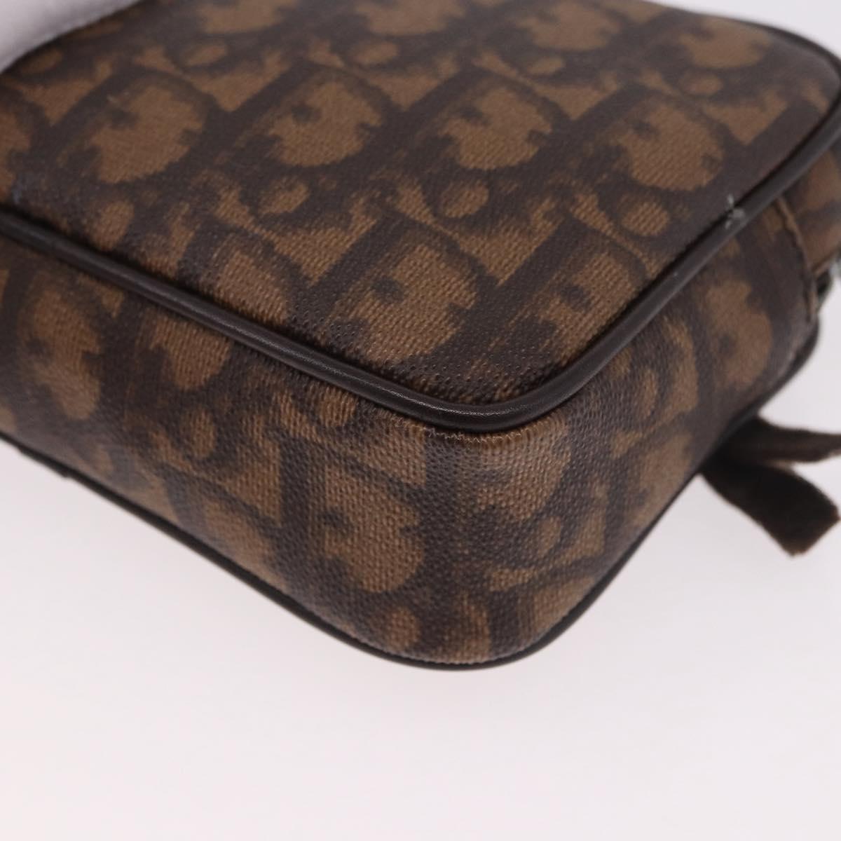 Christian Dior Trotter Canvas Hand Pouch PVC Brown Silver Auth 190629V