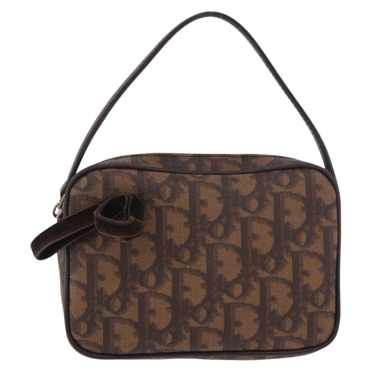 Christian Dior Trotter Canvas Hand Pouch PVC Brown Silver Auth 190629V