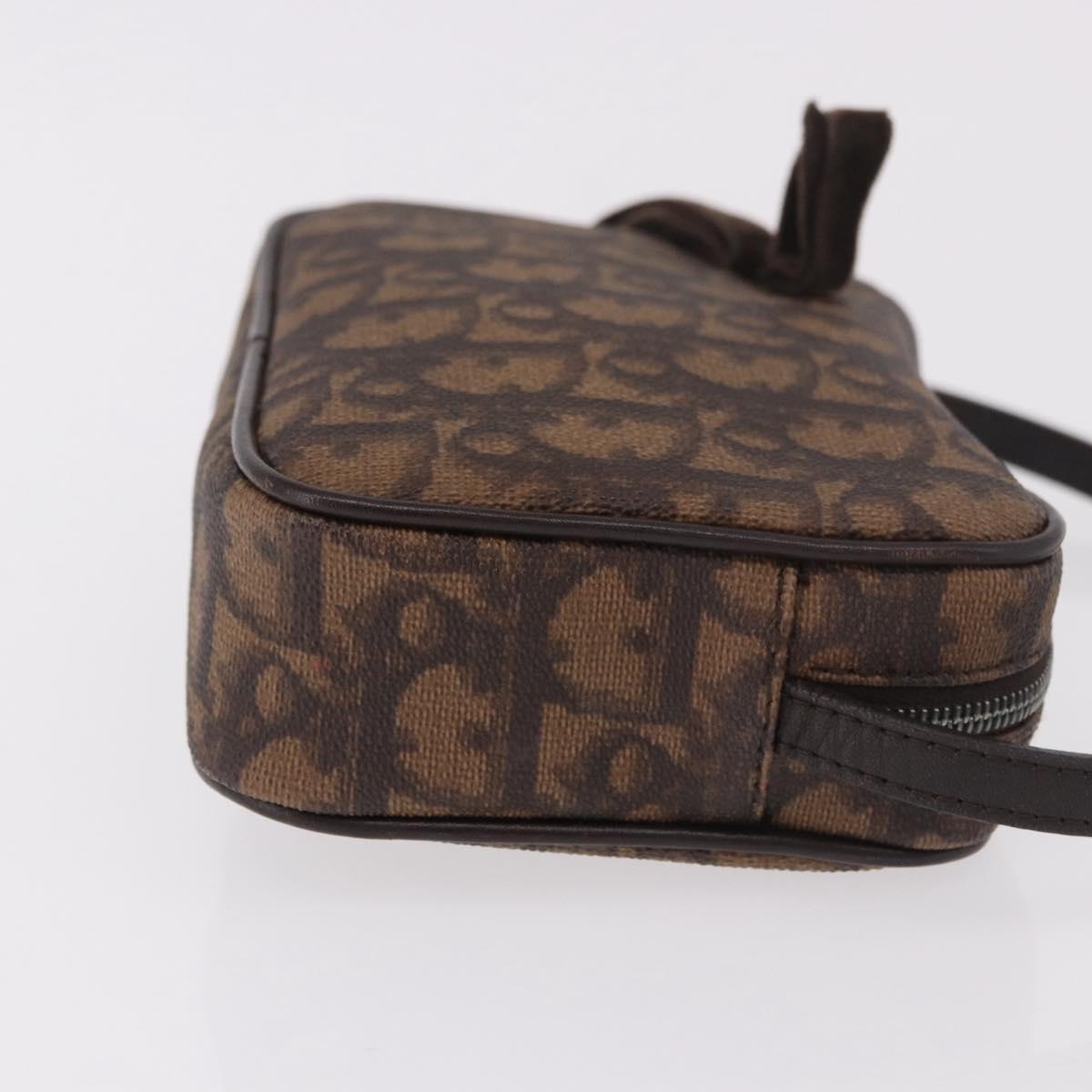 Christian Dior Trotter Canvas Hand Pouch PVC Brown Silver Auth 190629V