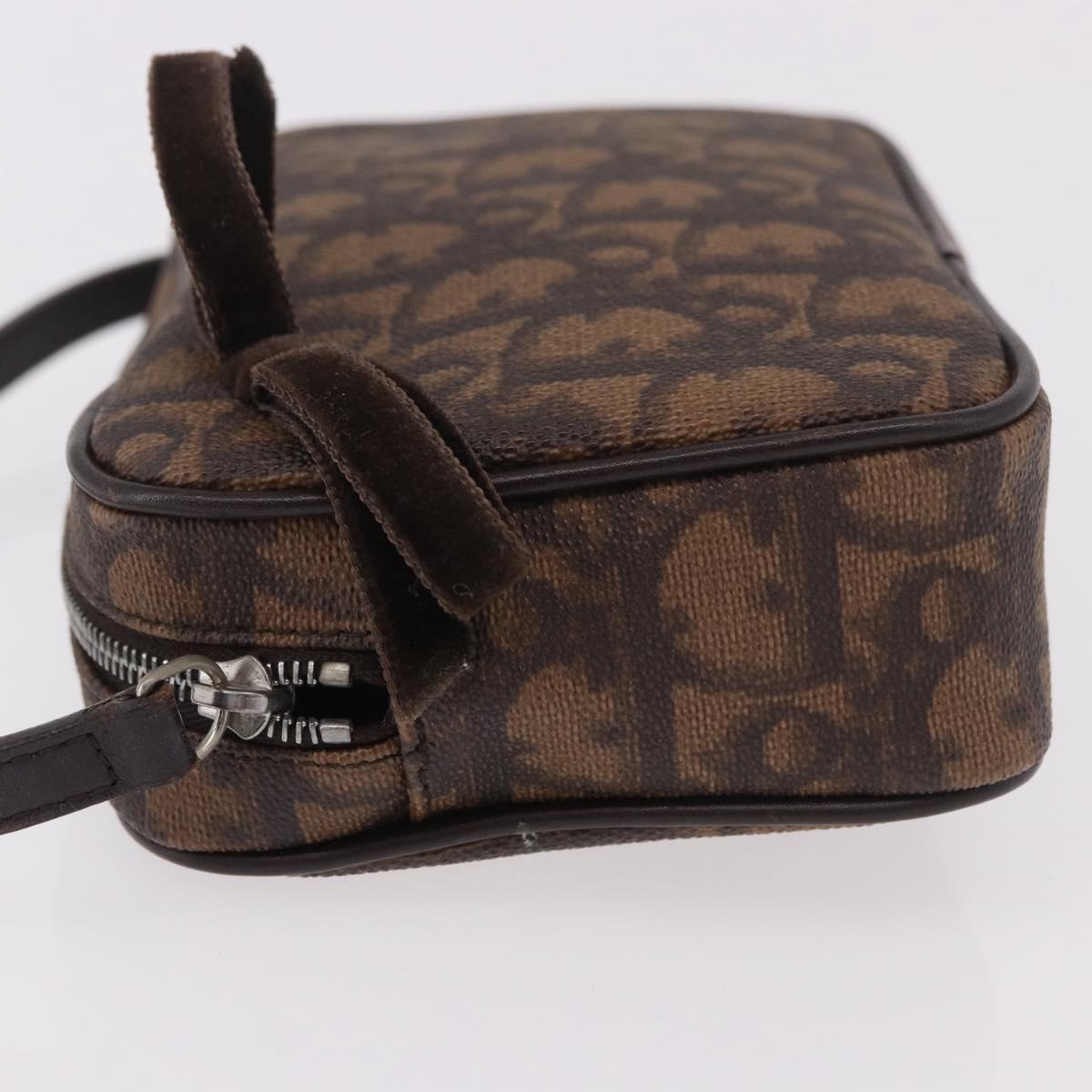 Christian Dior Trotter Canvas Hand Pouch PVC Brown Silver Auth 190629V