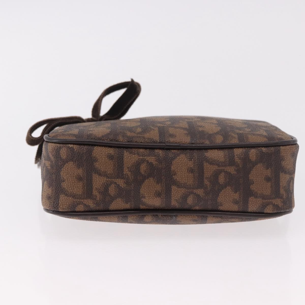 Christian Dior Trotter Canvas Hand Pouch PVC Brown Silver Auth 190629V