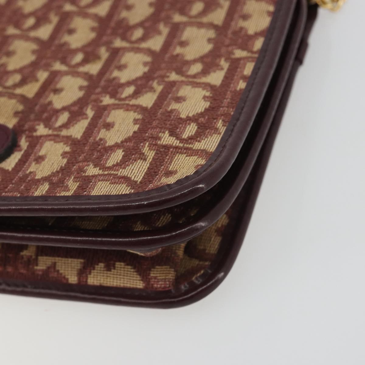 Christian Dior Trotter Canvas Chain Shoulder Bag Red Gold Auth 190630