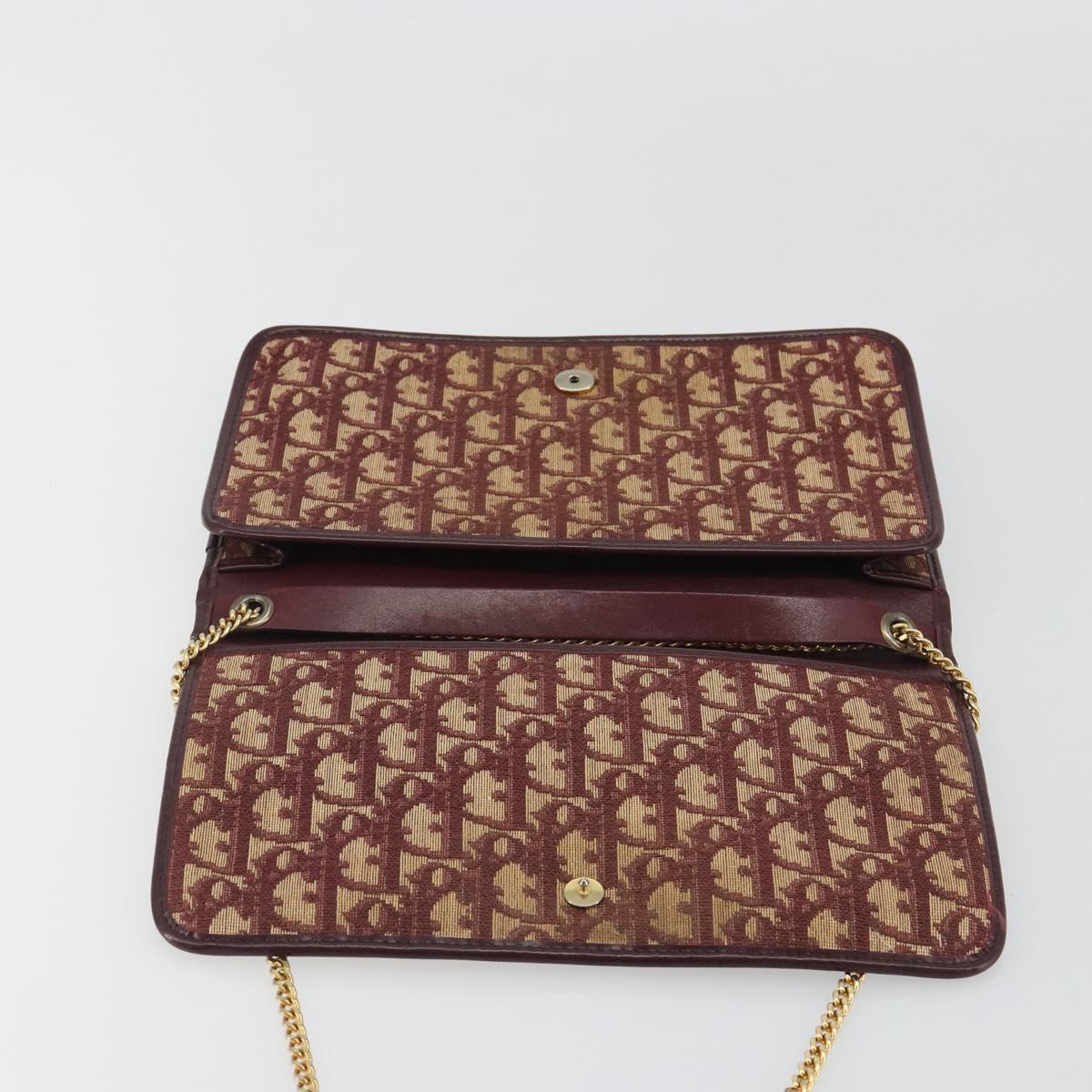 Christian Dior Trotter Canvas Chain Shoulder Bag Red Gold Auth 190630