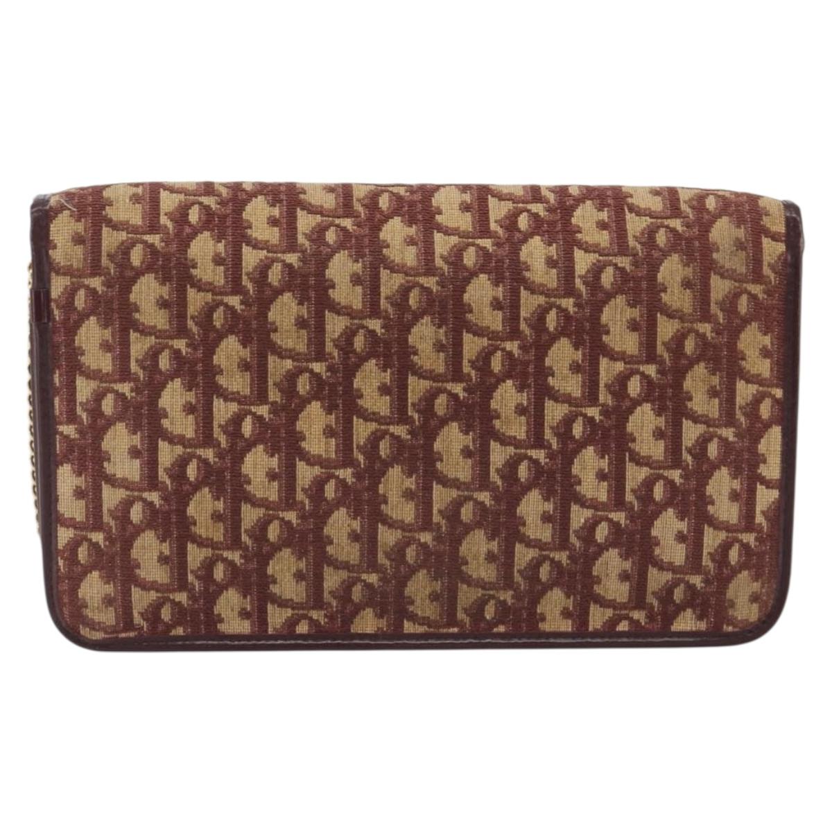 Christian Dior Trotter Canvas Chain Shoulder Bag Red Gold Auth 190630