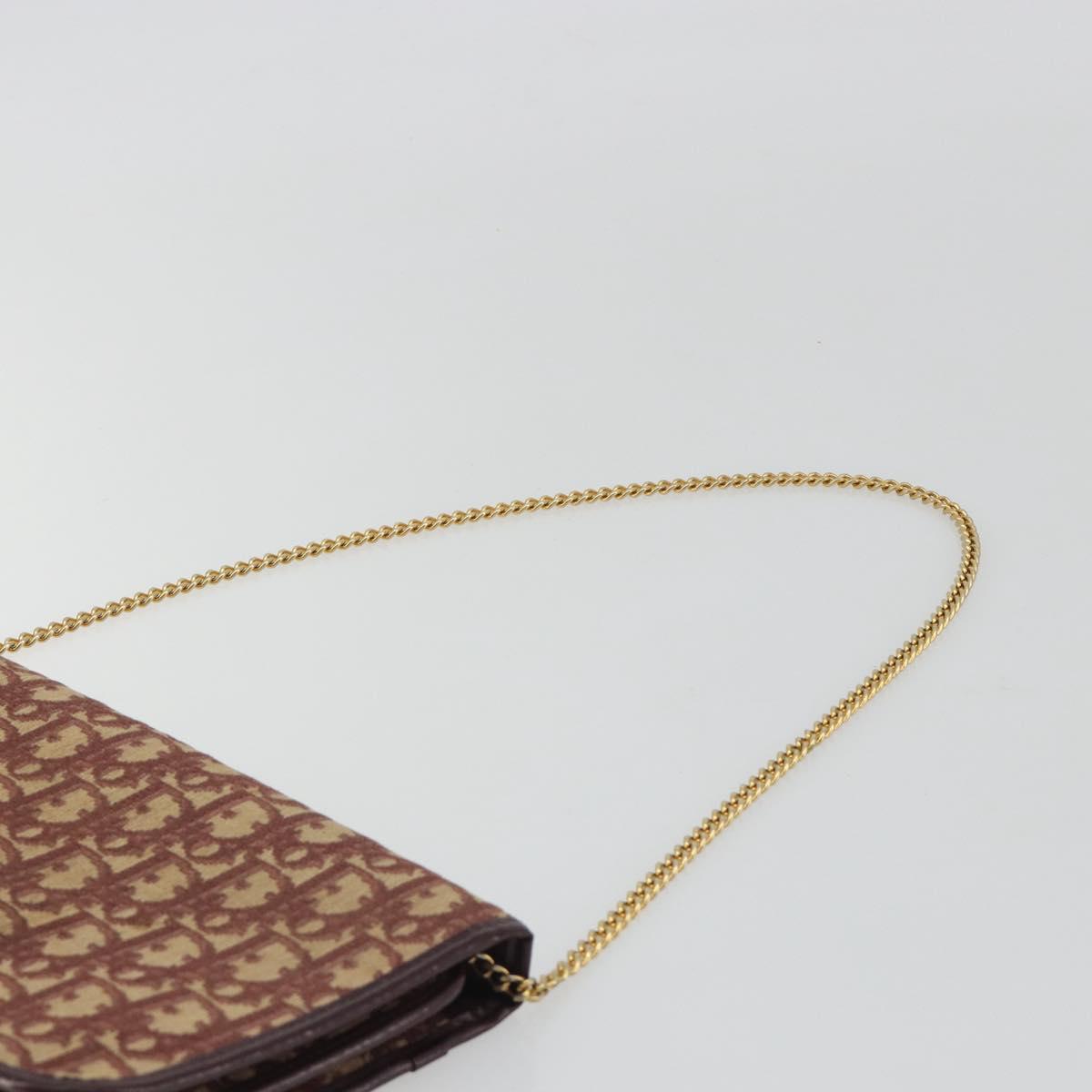 Christian Dior Trotter Canvas Chain Shoulder Bag Red Gold Auth 190630