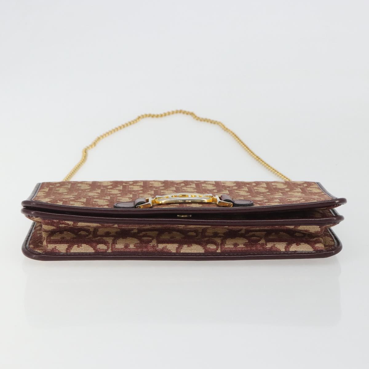 Christian Dior Trotter Canvas Chain Shoulder Bag Red Gold Auth 190630