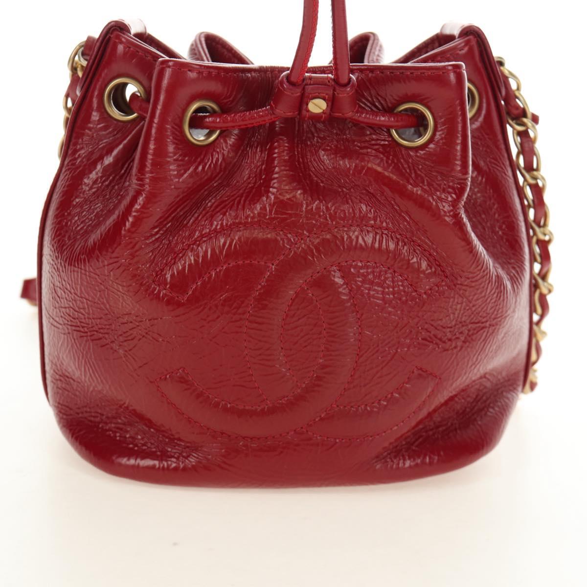 CHANEL COCO Mark Chain Shoulder Bag Leather Red Gold CC Auth 190631SV