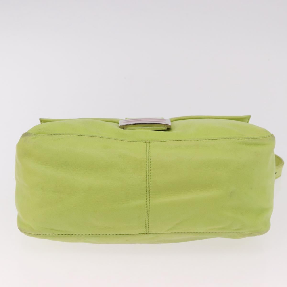 FENDI Mamma Baguette Shoulder Bag Leather Green Silver Auth 190637M