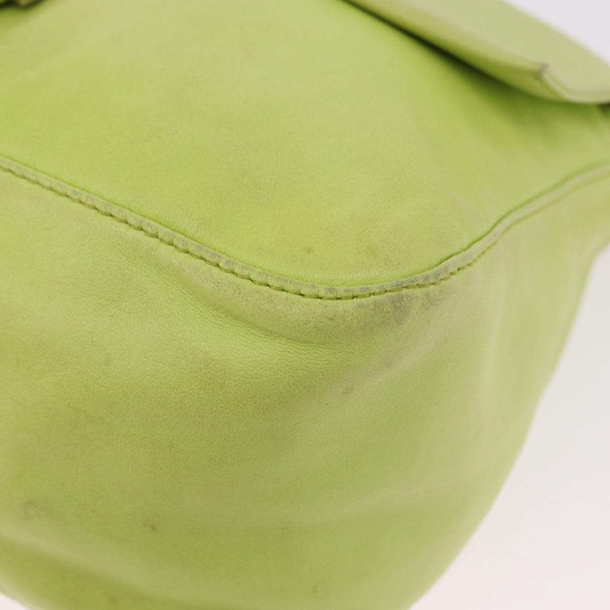 FENDI Mamma Baguette Shoulder Bag Leather Green Silver Auth 190637M