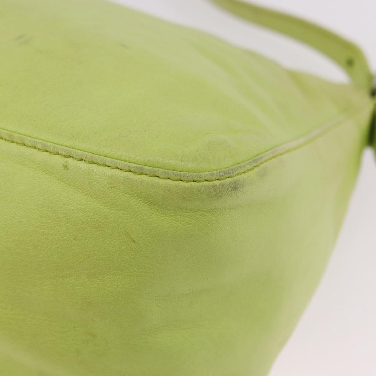 FENDI Mamma Baguette Shoulder Bag Leather Green Silver Auth 190637M